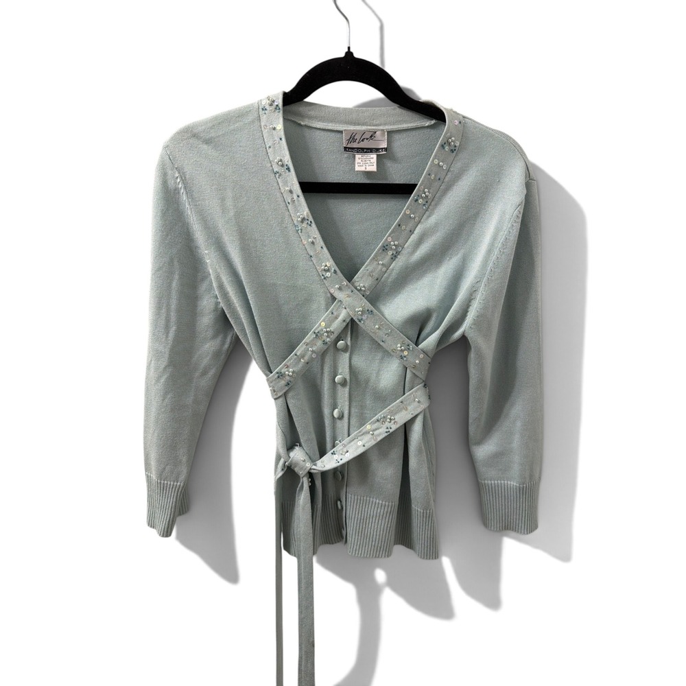 Randolph Duke The Look Silk Cashmere Twin Set Beaded Cardigan Tank Seafoam S